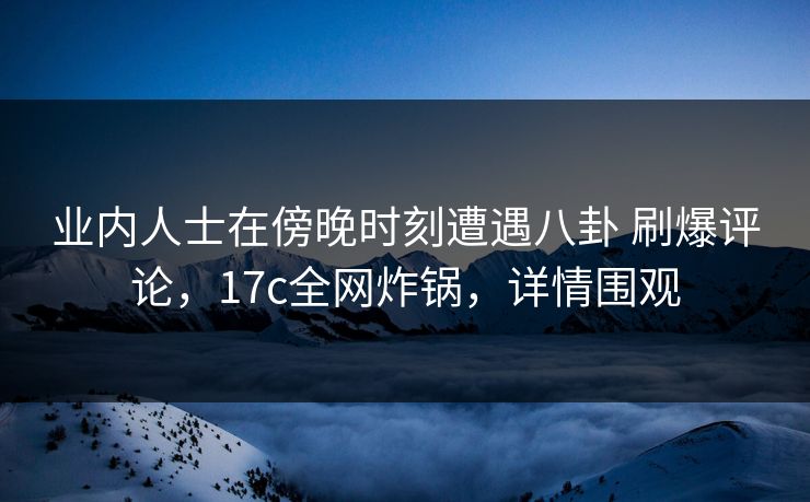 业内人士在傍晚时刻遭遇八卦 刷爆评论，17c全网炸锅，详情围观